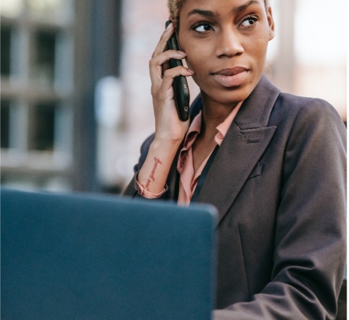 a woman talking on smartphone