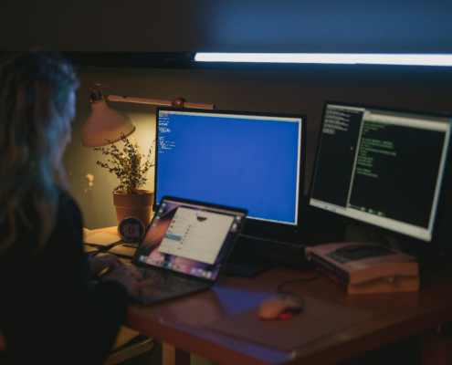 a woman using a computer