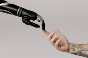 a bionic hand and human hand