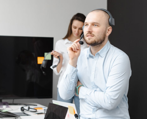 A person using VoIP in business