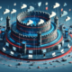 The image depicts a landscape-oriented digital fortress symbolizing advanced cybersecurity defenses.